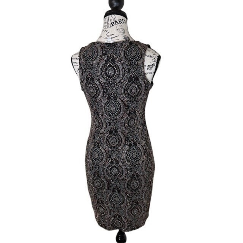 Glitter Paisley Sleeveless Midi Sheath Dress Petite Small Black Holiday Party - Picture 3 of 8